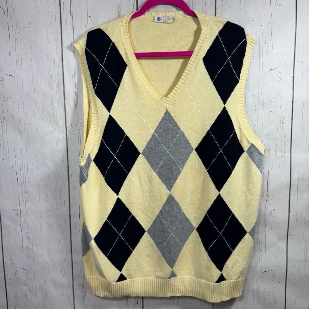 Vintage J.Crew Mens Argyle Sweater Vest Preppy Academia Y2K Retro XL